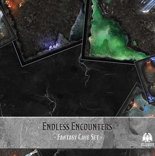 Endless Encounters Fantasy DND-Kartenkacheln – doppelseitige 28-mm-Miniatur-Kampfmatten – DND-Brett mit 2,5-cm-Quadratraster-Tischzubehör – Abenteuerkartenfiguren – (Höhlen) von The Grinning Gargoyle