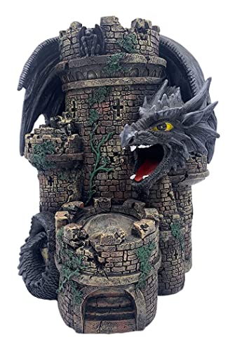 Grinning Gargoyle Black Dragon's Dice Tower Fallen Fortress – handbemalter 26 cm Würfelrollturm – ideal für DND und andere RPG-Tischspiele – erstaunliches DND Poly D20 Tablett-Zubehör von The Grinning Gargoyle