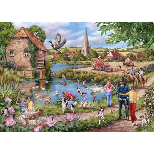 The House of Puzzles - Doggy Paddle Puzzle - 1000 Teile Puzzles für Erwachsene, Künstler illustriert, malerische Landschaft, Deluxe-Puzzle-Geschenke von The House of Puzzles