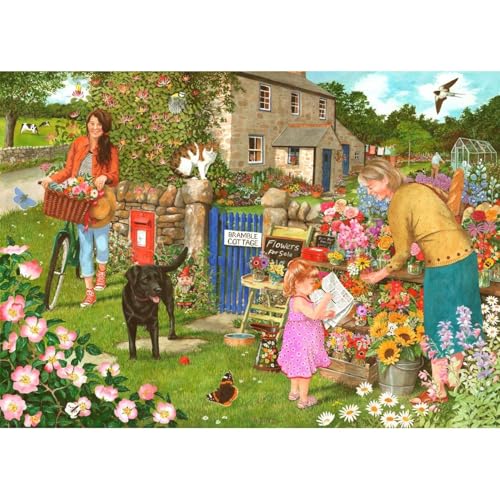 The House of Puzzles Puzzle "Pocketful Of Posies", 1000 Teile für Erwachsene, Künstler illustriert, malerische Landschaft, Deluxe-Puzzle-Geschenke von The House of Puzzles