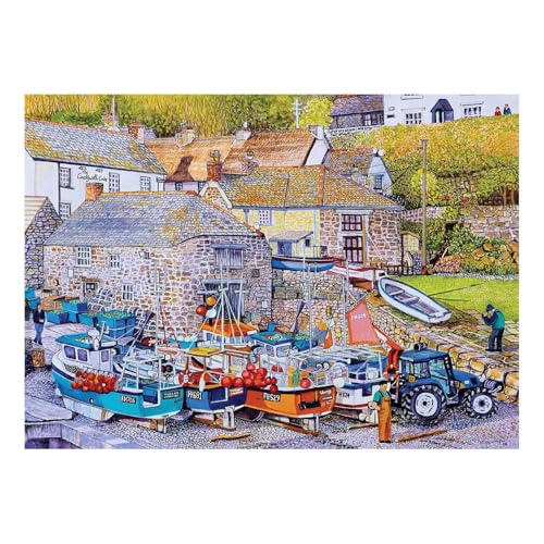 The House of Puzzles Cadgwith Cove Puzzle - Big 500 Piece Jigsaws For Adults, Extra Large Pieces Artist Illustrated, Scenic Landscape, Deluxe Puzzle Gifts von The House of Puzzles