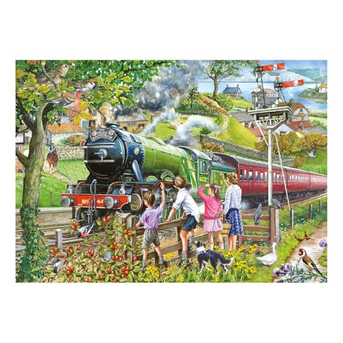 The House of Puzzles Full Steam Ahead Puzzle – Große 500-teilige Puzzles für Erwachsene, extra große Teile, Künstler illustriert, malerische Landschaft, Deluxe-Puzzle-Geschenke von The House of Puzzles