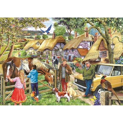 The House of Puzzles Puzzle mit Pferden und Hunden, 500 Teile, für Erwachsene, extra große Teile, Künstler illustriert, malerische Landschaft, Deluxe-Puzzle-Geschenke von The House of Puzzles