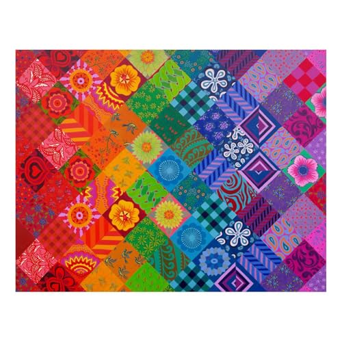 The House of Puzzles Patchwork Regenbogen Puzzle - 1000 Teile Puzzles für Erwachsene, Künstler illustriert, malerische Landschaft, Deluxe-Puzzle-Geschenke von The House of Puzzles