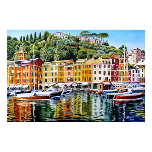 The House of Puzzles Portofino on Reflection Puzzle - 1000 Teile Puzzle für Erwachsene, Künstler illustriert, malerische Landschaft, Deluxe-Puzzle-Geschenke von The House of Puzzles