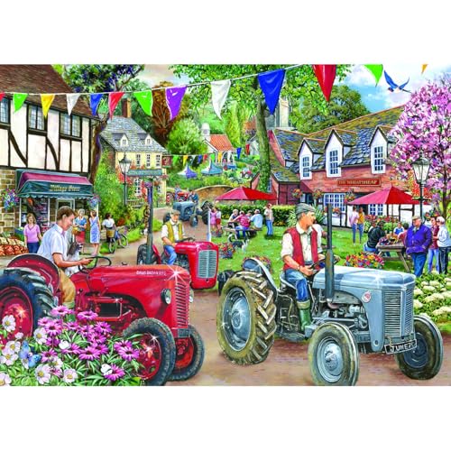 The House of Puzzles Puzzle Traktor Parade – 1000 Teile Puzzles für Erwachsene, Künstler illustriert, malerische Landschaft, Deluxe-Puzzle-Geschenke von The House of Puzzles