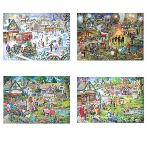 The House of Puzzles Seasons On The Green Puzzle – 500 Teile Puzzles für Erwachsene, Künstler illustriert, malerische Landschaft, Deluxe-Puzzle-Geschenke von The House of Puzzles