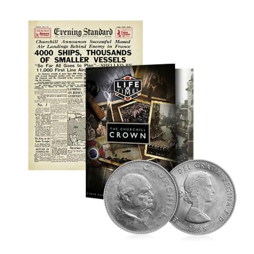 Life & Times Winston Churchill Coin Crown 1965 und WWII D-Day 1944 Zeitungs-Set von The Koin Club