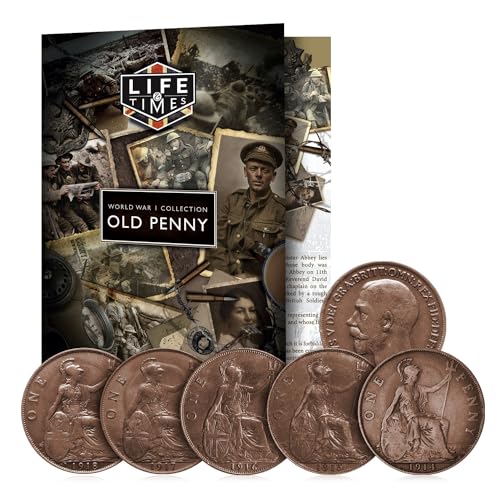 The Koin Club Life and Times Komplettes WWI-Penny-Set – 5 Originale britische Münzen aus dem Ersten Weltkrieg von The Koin Club