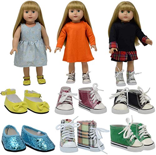 The New York Doll Collection 6 Paar Puppenschuhe und Sportschuhe (Turnschuhe) - Passend für 18 Zoll/46 cm Puppen - (Stil 1) Puppenschuhe - PuppenSportschuhe - Puppenzubehör von The New York Doll Collection