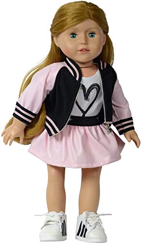 The New York Doll Collection Bomberjacken Set (Rosa) für Mode Mädchen Puppen - Inklusive Reißverschluss Jacke, T-Shirt und Rock - Passt 18 Zoll/46 cm Puppen - Puppenkleidung - Puppenzubehör von The New York Doll Collection