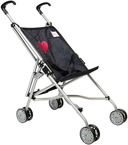 The New York Doll Collection Herzen Buggy für Kinder - Denim Super nett Puppenwagen für Mädchen - Falten zur Aufbewahrung - Puppenbuggy für 18 Zoll/46 cm von The New York Doll Collection