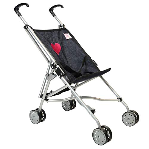 The New York Doll Collection Herzen Buggy für Kinder - Denim Super nett Puppenwagen für Mädchen - Falten zur Aufbewahrung - Puppenbuggy für 18 Zoll/46 cm von The New York Doll Collection