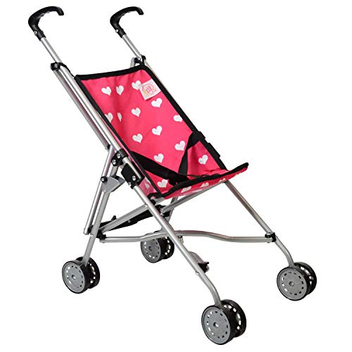 The New York Doll Collection Herzen Buggy für Kinder - Rosa Super nett Puppenwagen für Mädchen und Jungen - Falten zur Aufbewahrung - Passend für 18 Zoll/46 cm von The New York Doll Collection