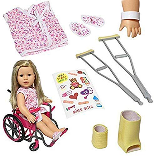 The New York Doll Collection Puppe Rollstuhl-Set für 18 Zoll/46cm Puppen enthält Bein gegossen, Poor gegossen, Verband Krücken und Rollstuhl + Bonuszubehör - Puppen spielset - Puppenzubehör von The New York Doll Collection