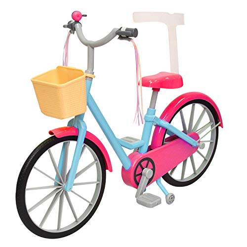 The New York Doll Collection Puppen Fahrrad für 18 Zoll/46 cm Puppen - Enthält Luftschlangen und Korb - Stützräder - Puppenspielset - Puppenzubehör von The New York Doll Collection