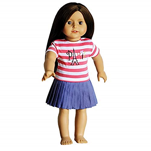 The New York Doll Collection Puppen Kleidung für Modepuppen enthält - Lila Rock - Rosa und Weiß Gestreiftes Paris Besticktes T-Shirt - Passt 18 Zoll/46 cm Puppen - Puppenkleidung - Puppenzubehör von The New York Doll Collection