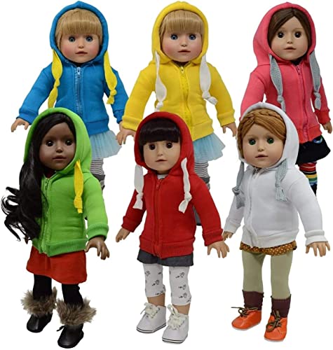 The New York Doll Collection Puppen Solide farbig Set mit 6 Hoodie T-Shirts für Mode Mädchen Puppen - Puppen Sweatshirts - Passt 18 Zoll/46cm Puppen - Puppenkleidung - Puppenzubehör von The New York Doll Collection