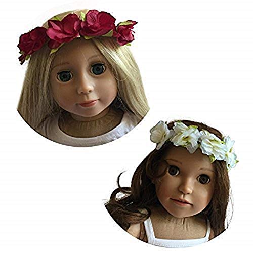 The New York Doll Collection - Stirnband passt 18 Zoll/46 cm Puppen - Satz von Zwei - Blumenkranz mit rot und weiß Satinband für Mädchenpuppen von The New York Doll Collection