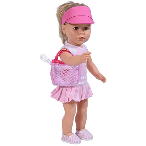 The New York Doll Collection Tennisbekleidung für 18 Zoll/46 cm Puppen - Beinhaltet Schläger, Kleid und Puppen rosa Mütze - Puppen Tennis spielset - Puppen Tennisbekleidung - Puppenzubehör von The New York Doll Collection