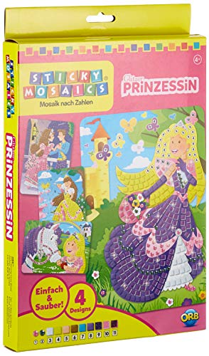 ORB Sticky Mosaic Glitzer Prinzessin, kreative Geschenke Bastelset Kinder Geschenke für Mädchen und Jungen selbstklebende Glitzer Moosgummi Aufkleber Kindergeburtstag DIY Deko basteln ab 5 Jahre von The Orb Factory