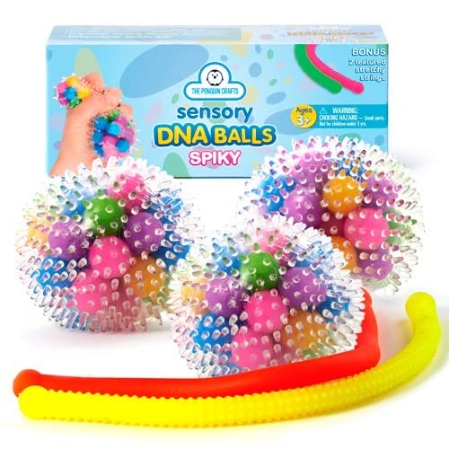 Stachelige DNA Stressbälle Spielzeug Set für Kinder - 5er Pack Spiky DNA Stress Balls mit strukturierten dehnbaren Strings - Klar DNA Squeeze Stressabbau Bälle - Sensorische Squishy Stress Bälle von The Penguin Crafts