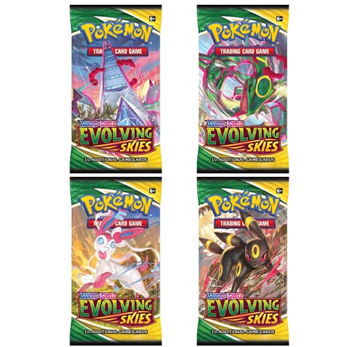 Pokemon Karten Schwert und Schild – 4X Evolving Skies Pokemon Booster Pack – Pokemon Sammelkarten – Englische Karten von Pokémon