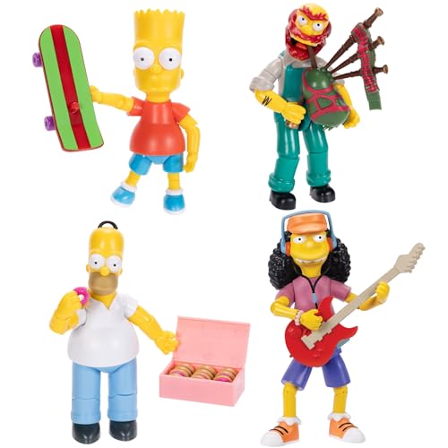 The Simpsons Action-Figuren, 4er-Pack, 12,7 cm große Sammelfiguren von Jakks Pacific's Wave 1 – Homer, Bart, Groundskeeper Willie und Otto von The Simpsons