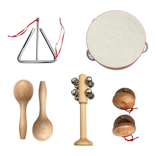 Holz Musikinstrumente für Kinder 5 TLG Rhythmusset Tamburin Maracas Triangel UVM von The Toy Company