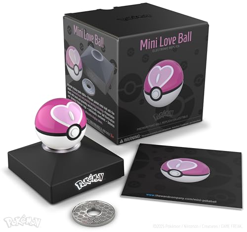 Pokémon Trainer Mini Poké-Ball Reihe authentischer Nachbildungen – realistischer, elektronischer, druckgegossener Poké-Ball mit Display-Ständer, Lichtfunktionen – von The Wand Company von The Wand Company