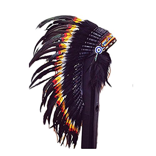 Mittelgroßer Kopfschmuck mit Doppelfedern, Indianer-Stil, Schwarz, Einheitsgröße von The World of Feathers