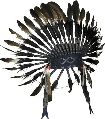 The World of Feathers Handgefertigter Indianer-Kopfschmuck, schwarze Schwanenfeder-Kopfschmuck, Penachos Aztecas Mexiko, echtes Leder und echte Federn, Unisex, verstellbar, Farbe wählbar von The World of Feathers