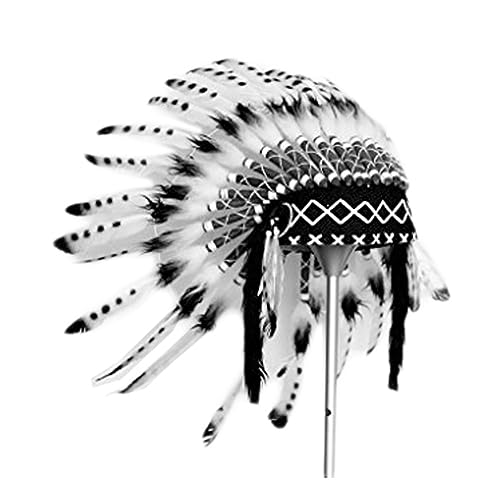 The World of Feathers Indianer inspirierter Feder-Kopfschmuck, Kriegshaube, indische Kopfbedeckung, Kopfbedeckung für Festival, Karneval, Halloween, Kopfschmuck für Erwachsene (schwarze Punkte) von The World of Feathers