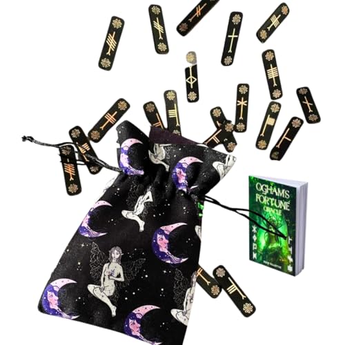 TheDarknessUnicorn Ogham's Fortune Oacle Set Ogham Runen Keltische Runen Keltisches Alphabet Wahrsagung Runen Set Casting Runen Set Baum Alphabet Beutel Fee Mond von TheDarknessUnicorn