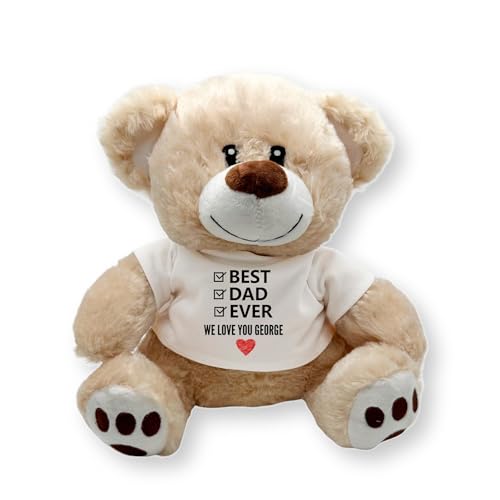 TheDogTagCo Personalisierbarer Teddybär mit Aufschrift "Best Dad Ever", individueller Name, weicher Plüschdruck, einzigartiges Andenken von TheDogTagCo