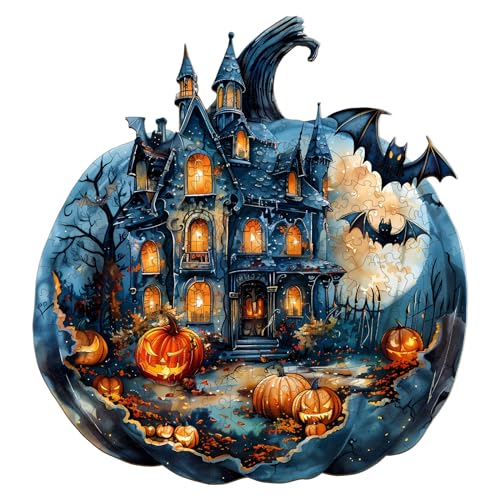 TheGiffter Holzpuzzle Erwachsene, Tier Landschaft Unregelmäßige Einzigartige Form Puzzleteile Geschenkbox, Holz Puzzle Erwachsene (Halloween Kürbis L-34 * 31.5cm-270pcs) von TheGiffter