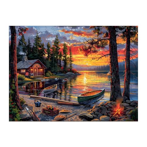 TheGiffter Holzpuzzle Erwachsene, Tier Landschaft Unregelmäßige Einzigartige Form Puzzleteile Geschenkbox, Holz Puzzle Erwachsene (Kanu See 1 M-29 * 21.4cm-200pcs) von TheGiffter