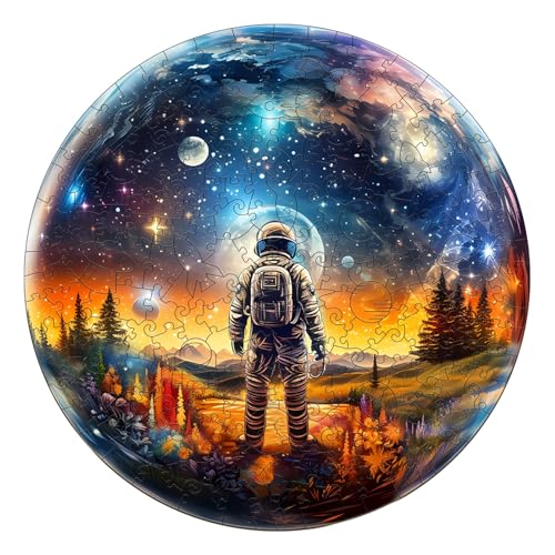 TheGiffter Holzpuzzle Erwachsene, Tier Landschaft Unregelmäßige Einzigartige Form Puzzleteile Geschenkbox, Holz Puzzle Erwachsene (Kristallkugel Astronau S-21.5 * 21.5cm-100pcs) von TheGiffter