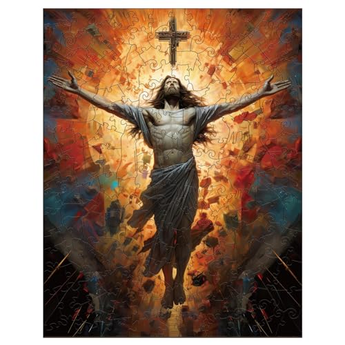 TheGiffter Holzpuzzle Erwachsene, Tier Landschaft Unregelmäßige Einzigartige Form Puzzleteile Geschenkbox, Holz Puzzle Erwachsene (Die Passion Von Jesus Hölle S-21.5 * 16.9cm-100pcs) von TheGiffter