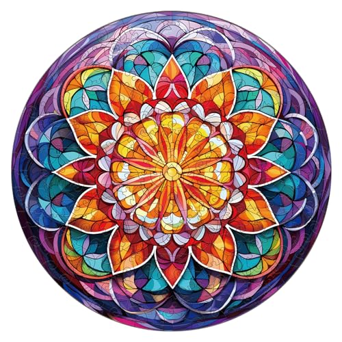 TheGiffter Holzpuzzle Erwachsene, Tier Landschaft Unregelmäßige Einzigartige Form Puzzleteile Geschenkbox, Holz Puzzle Erwachsene (Kirchenglas Mandala S-21.5 * 21.5cm-110pcs) von TheGiffter