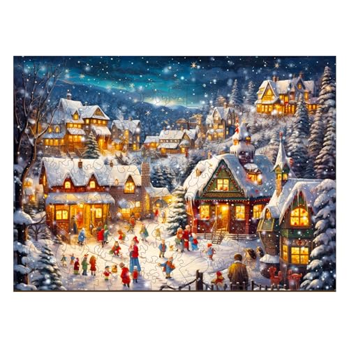 TheGiffter Holzpuzzle Erwachsene, Tier Landschaft Unregelmäßige Einzigartige Form Puzzleteile Geschenkbox, Holz Puzzle Erwachsene (Lebendige Schneenacht M-29.5 * 21.8cm-210pcs) von TheGiffter