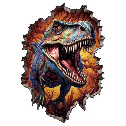 TheGiffter Holzpuzzle Erwachsene, Tier Landschaft Unregelmäßige Einzigartige Form Puzzleteile Geschenkbox, Holz Puzzle Erwachsene (Wandbrechender T Rex L-23.9 * 34cm-190pcs) von TheGiffter