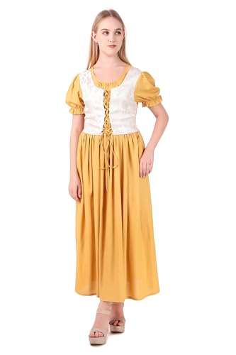 ThePirateDressing Langes Damenkleid mit Puffärmeln im Mittelalter, Bürgerkrieg, Renaissance, Akaziengelb, M von ThePirateDressing