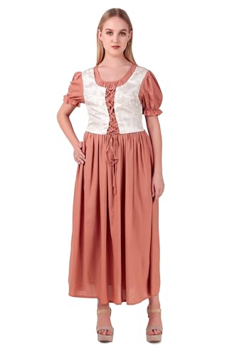 ThePirateDressing Langes Damenkleid mit Puffärmeln im Mittelalter, Bürgerkrieg, Renaissance, Coral Island Red, XL von ThePirateDressing