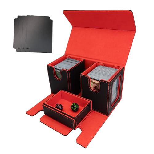 MTG Commander Deck Box,Kartenbox mit Würfelfach für 200+ Karten, 3-in-1 Kartendeckcase, starker Magnet Kartenorganizer für Magic Commander TCG CCG, 4 Trennwände von TheQuotium