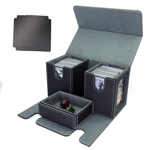 MTG Commander Deck Box Platz für 200+ Karten, Kartenspielbox mit Sichtfenster 3-in-1, Magnet Kartenorganizer für Magic Commander TCG CCG, 4 Trennwände von TheQuotium