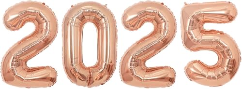 16 Zoll 2025 Luftballons Nummer 2025 Folienballons für Silvester Party Supplies Jubiläum Party Abschlussfeier Dekorationen Home Office Dekoration, Gold (Rosa) von Theaque