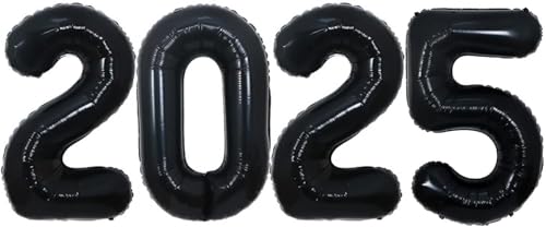 16 Zoll 2025 Luftballons Nummer 2025 Folienballons für Silvester Party Supplies Jubiläum Party Abschlussfeier Dekorationen Home Office Dekoration, Gold (Schwarz) von Theaque