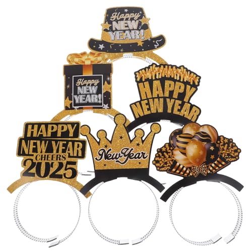 6pcs Neujahr Kopfbedeckung 2025 Haarverschluss Silvester Party Foto Prop Stirnband 2025 Stirnband Festival Haarverschluss Frauen Stirnbänder von Theaque