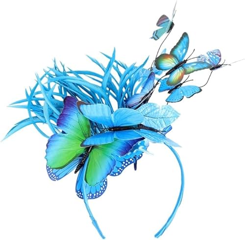 Schmetterling Fascinator Hut Schmetterlingsflügel für Frauen Schmetterling Stirnband Krone Tee Party Halloween Kostüm Kopfschmuck (Blau) von Theaque